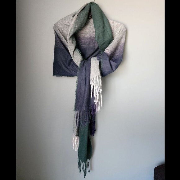 Blue and Green Dyed Gradient Linen 100% Polyester Scarf - Picture 1 of 14